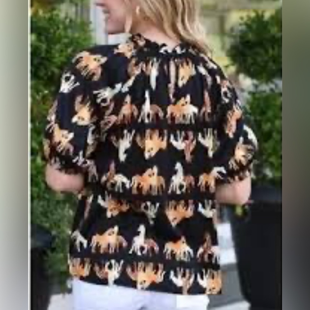 THML Horsin around Women's Black and Orange Animal Print Top Large